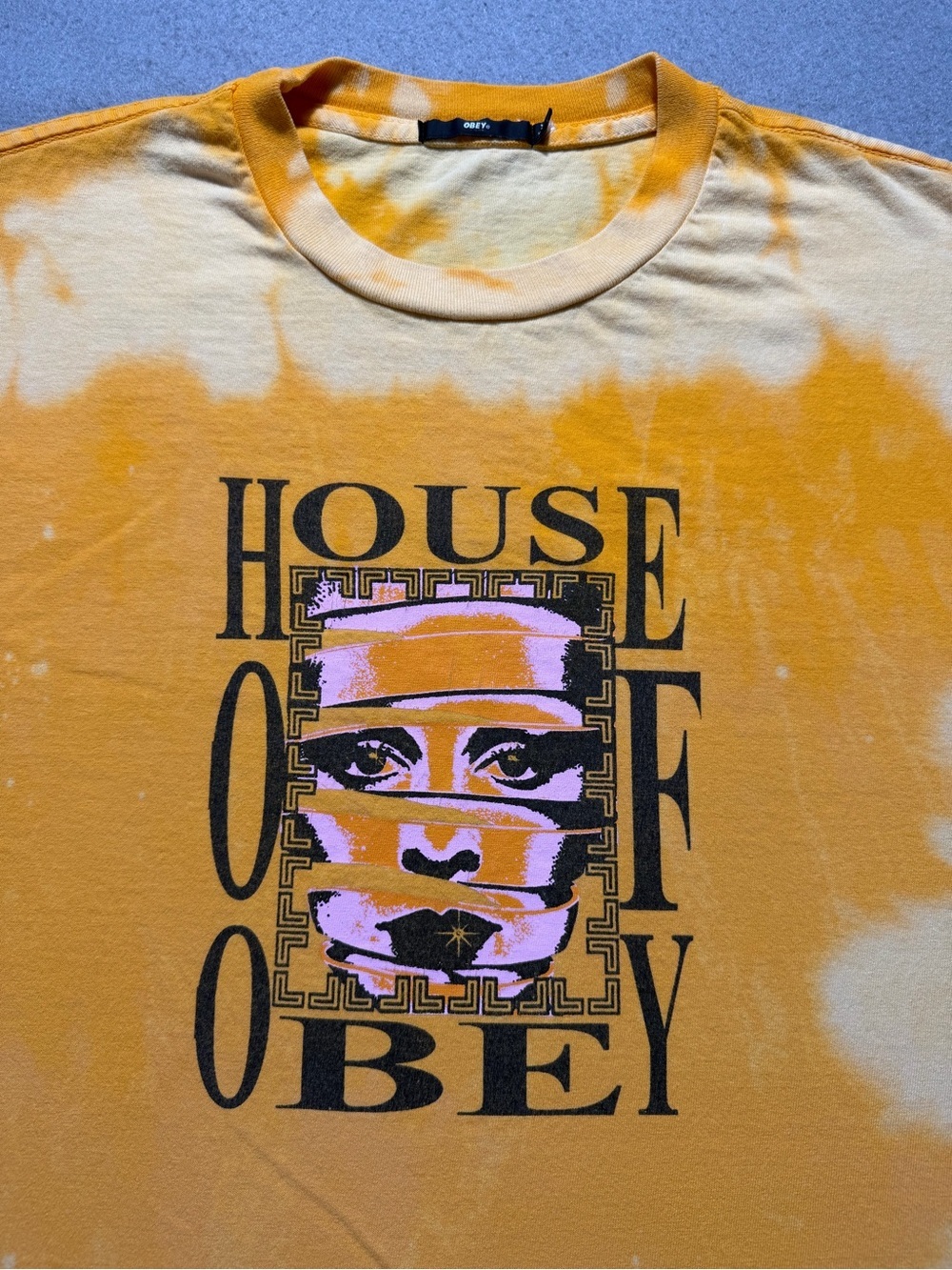 Obey “House of Obey” Tie Dye T-Shirt Men’s XL Yellow Streetwear Graphic Tee - Picture 2 of 5